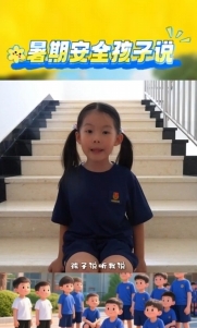暑假安全孩子說：下雨天路滑，走路慢慢走！